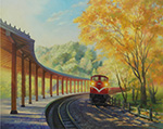 Dueigaoyue Station With Maple Leaves_Alishan Forest Railway 對高岳楓情～阿里山林業鐵道_賴英澤 繪